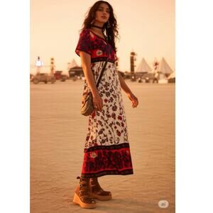 Vintage Anne Fogarty Maxi Dress 70’s Womens Small Floral Red Blue Boho Festival